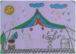 Drawings by child in Gaza who attended Save the Children's Child Friendly Space for Mental Health and Psychosocial Support (MHPSS) and educational activities.